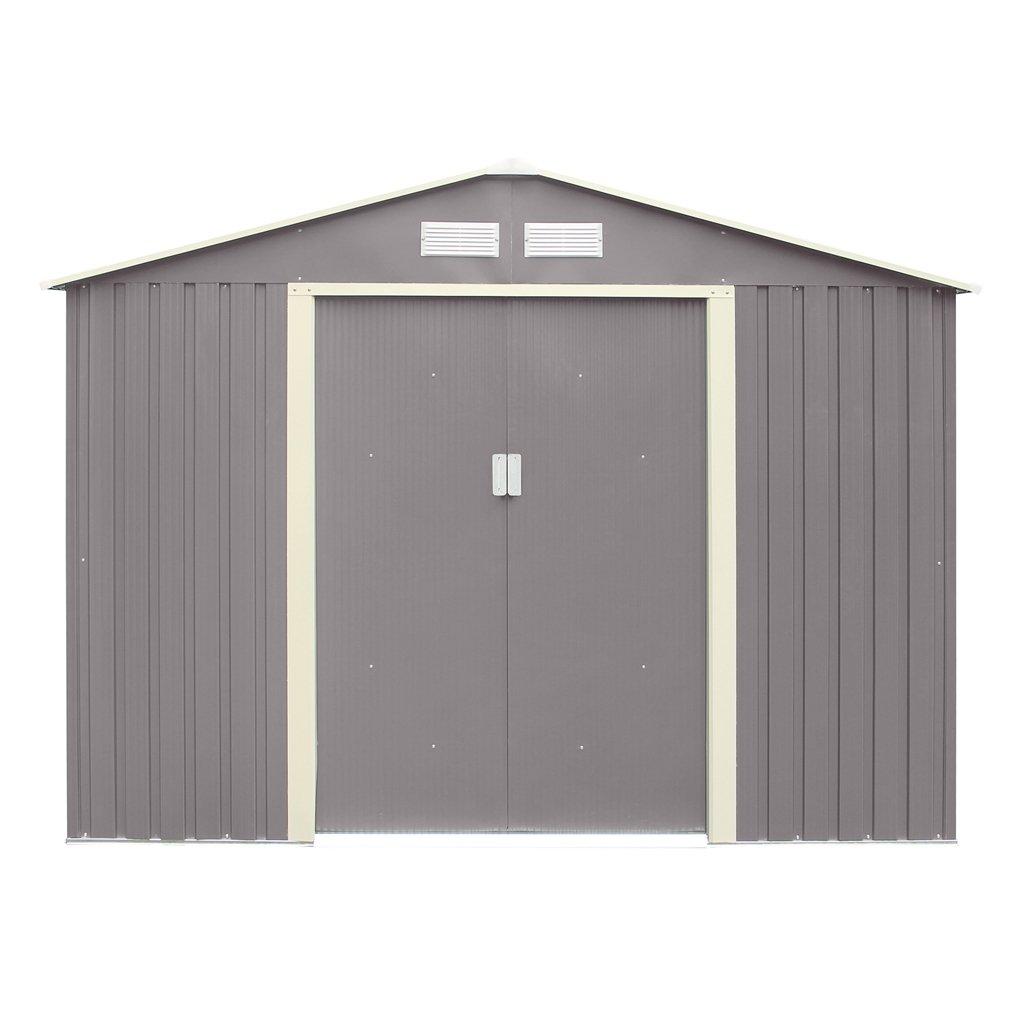 8 x 6 Double Door Metal Apex Shed (Light Grey)